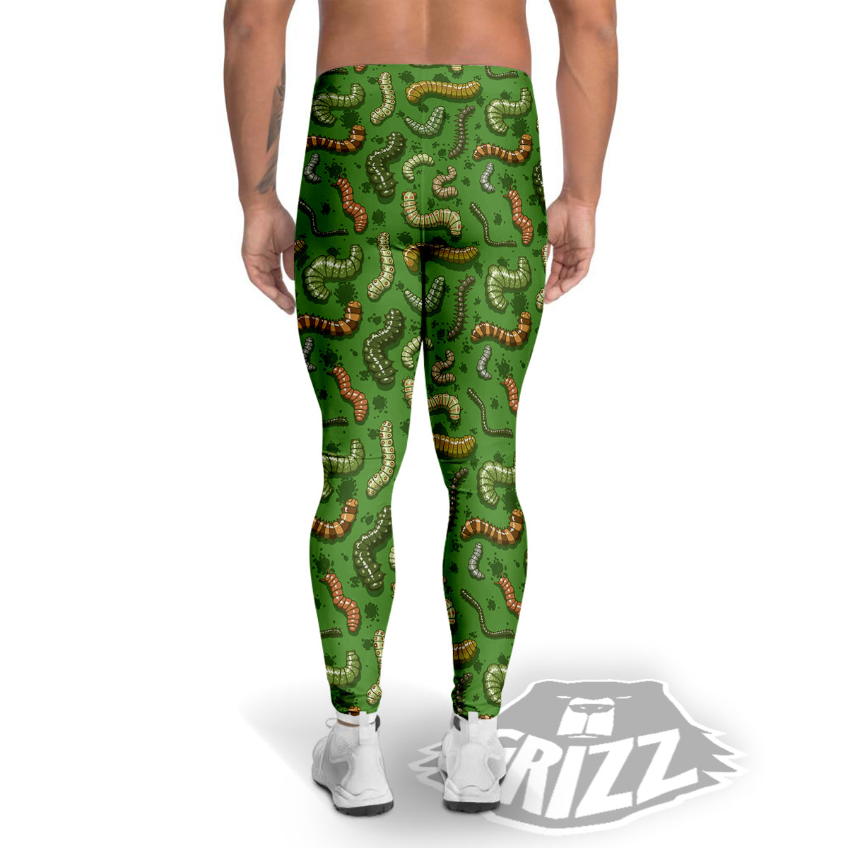 Worm Insect Green Print Pattern Men's Leggings-grizzshop