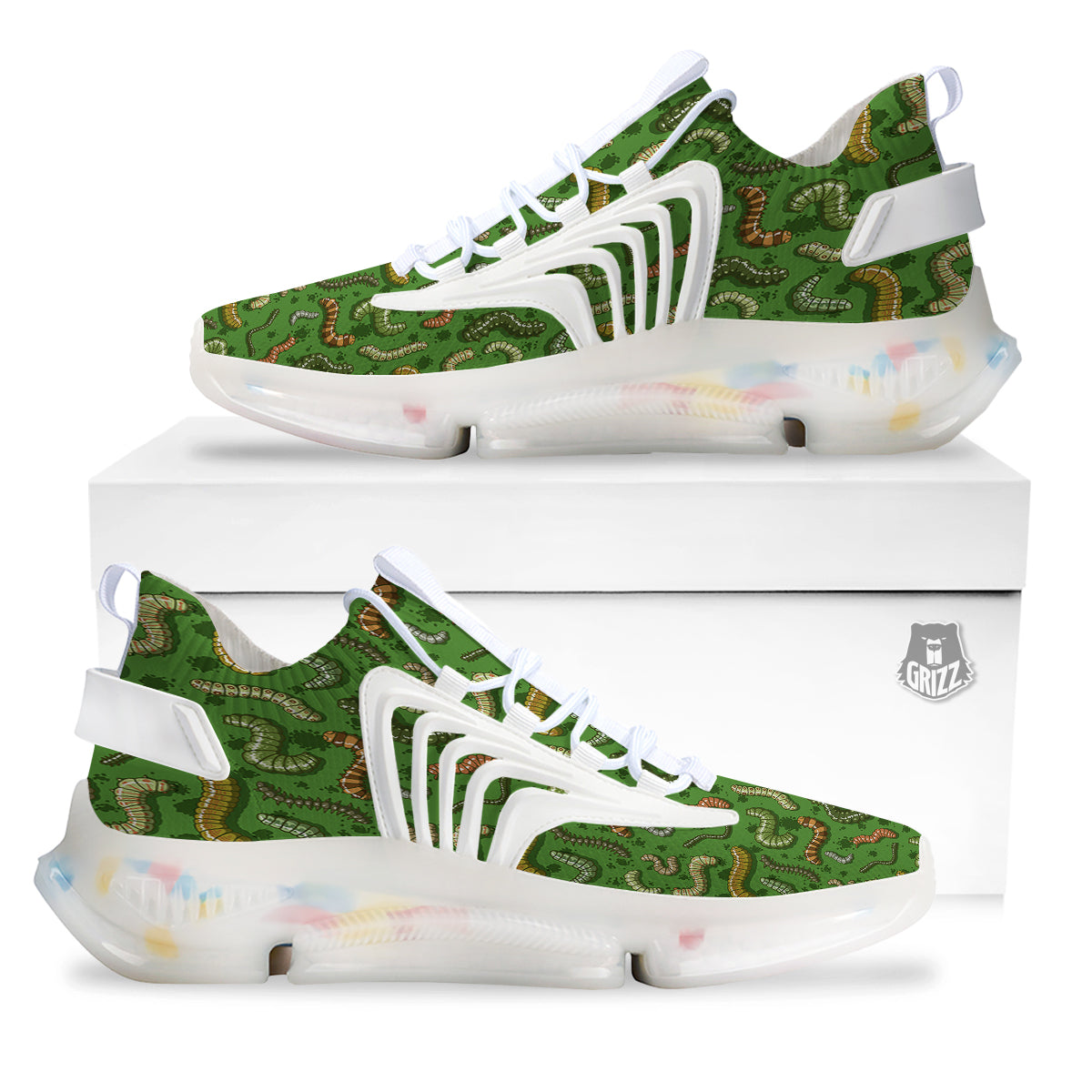 Worm Insect Green Print Pattern White Gym Shoes-grizzshop