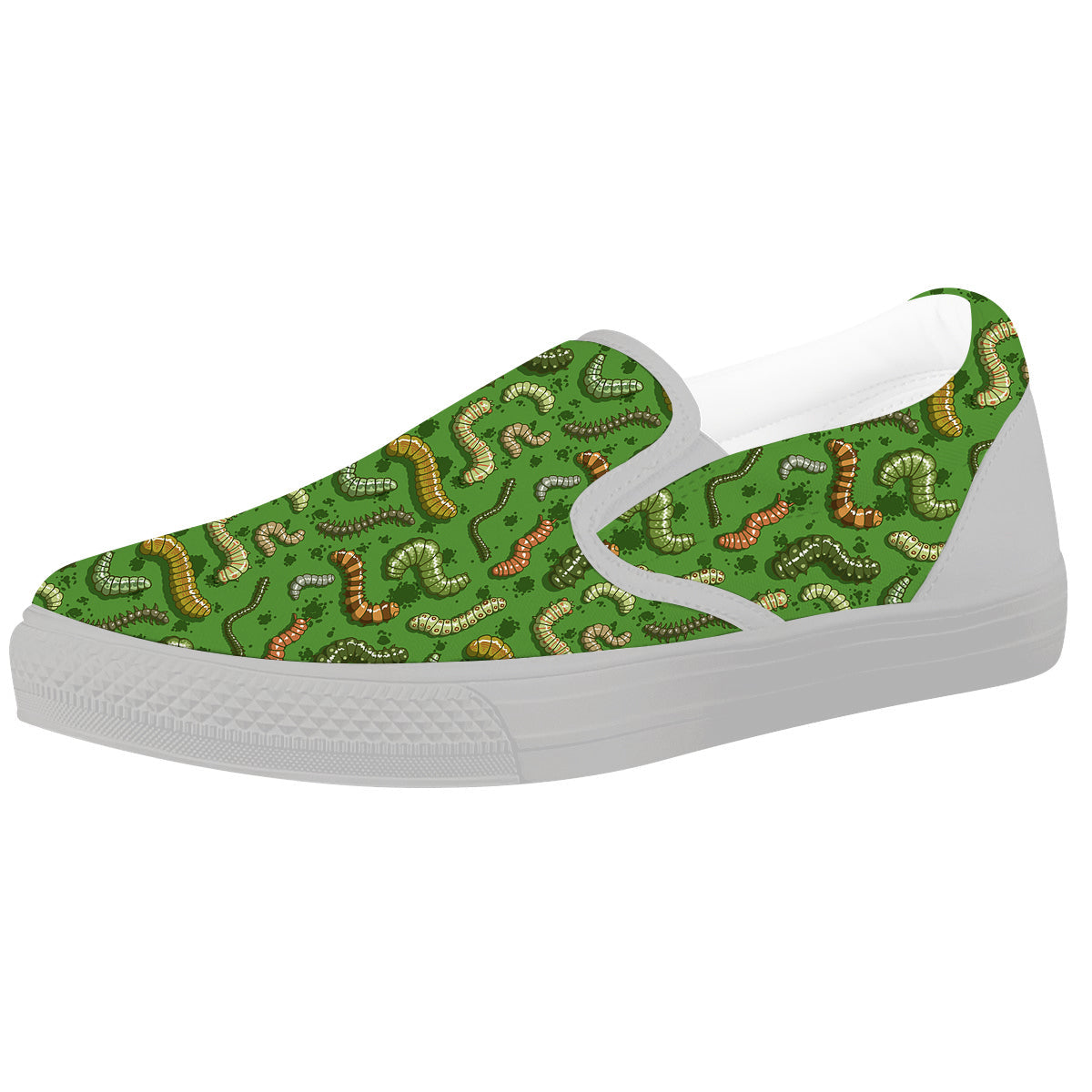 Worm Insect Green Print Pattern White Slip On Shoes-grizzshop