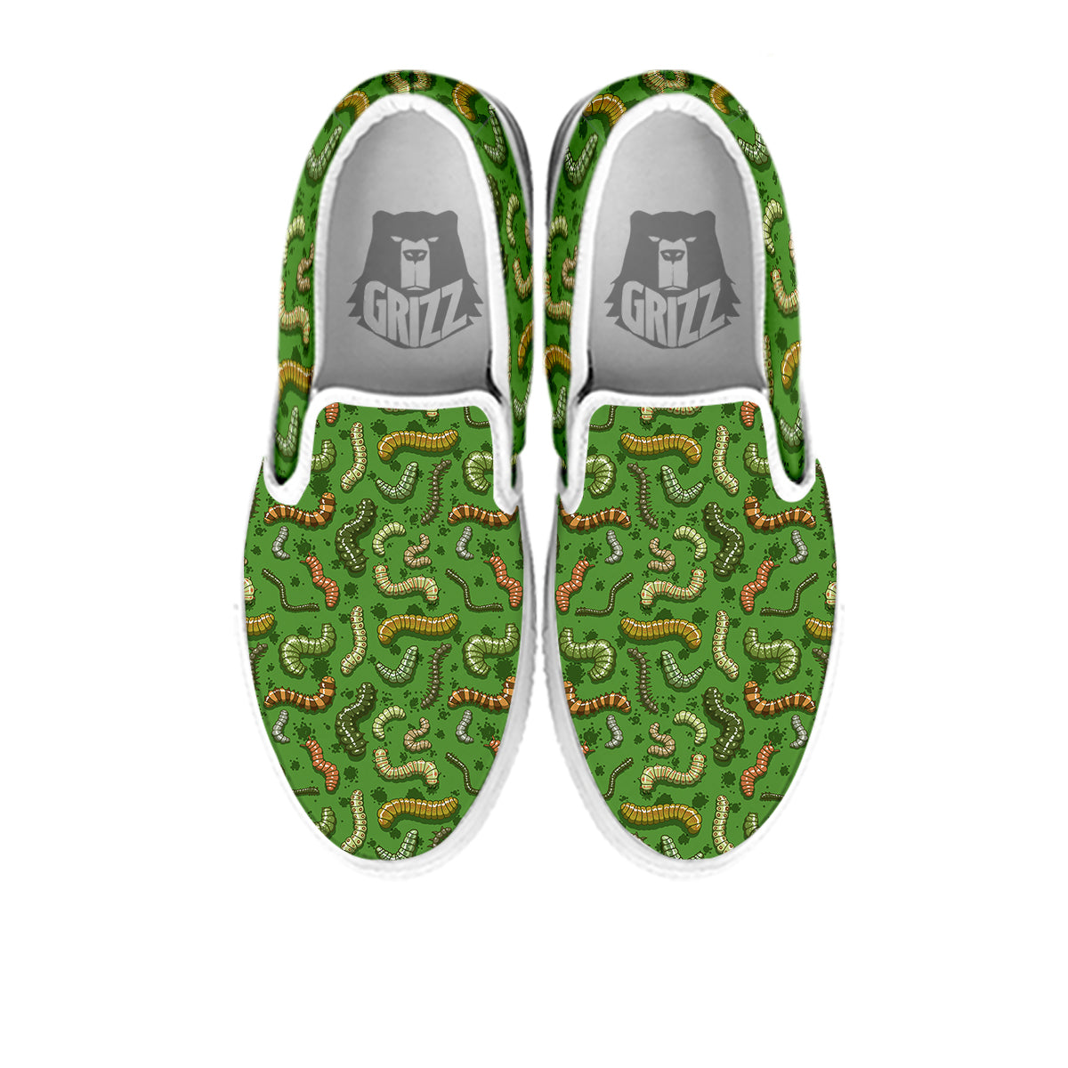 Worm Insect Green Print Pattern White Slip On Shoes-grizzshop