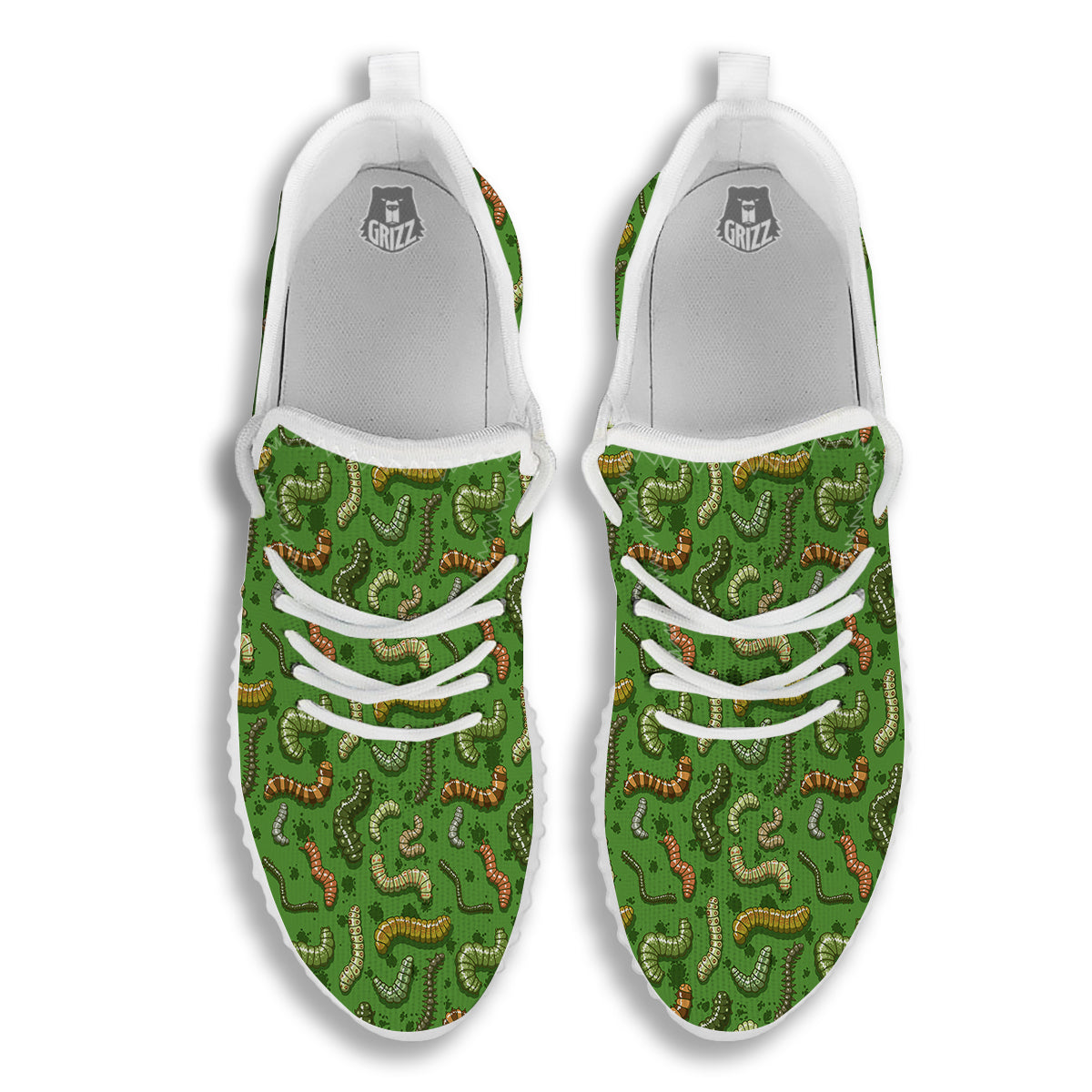 Worm Insect Green Print Pattern White Walking Shoes-grizzshop