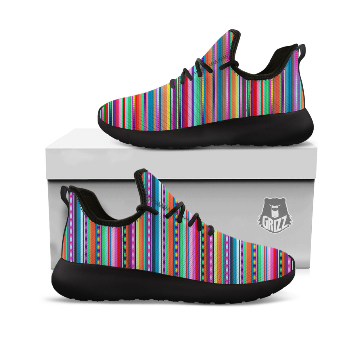 Woven Ethnic Mexican Print Pattern Black Athletic Shoes-grizzshop