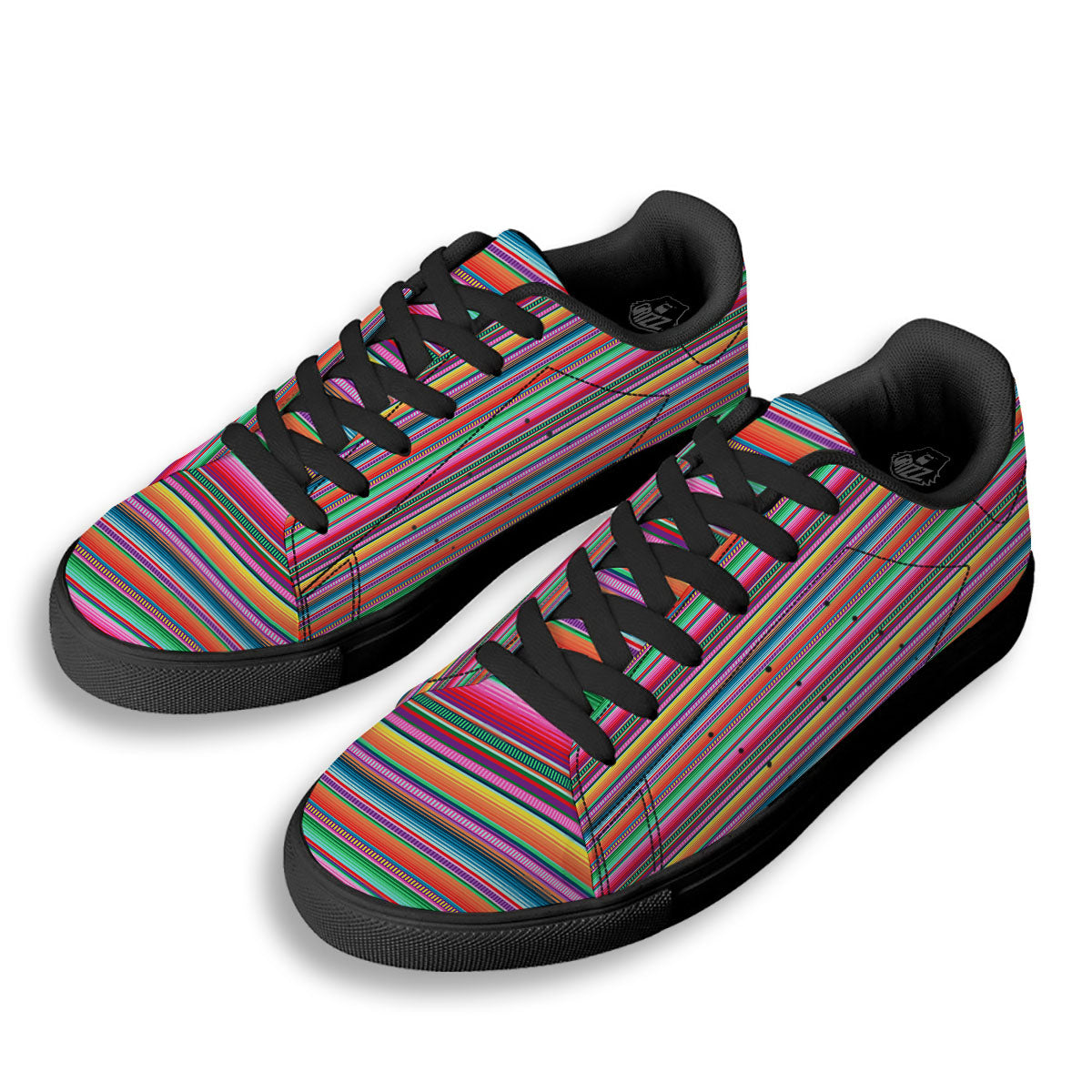 Woven Ethnic Mexican Print Pattern Black Low Top Sneakers-grizzshop