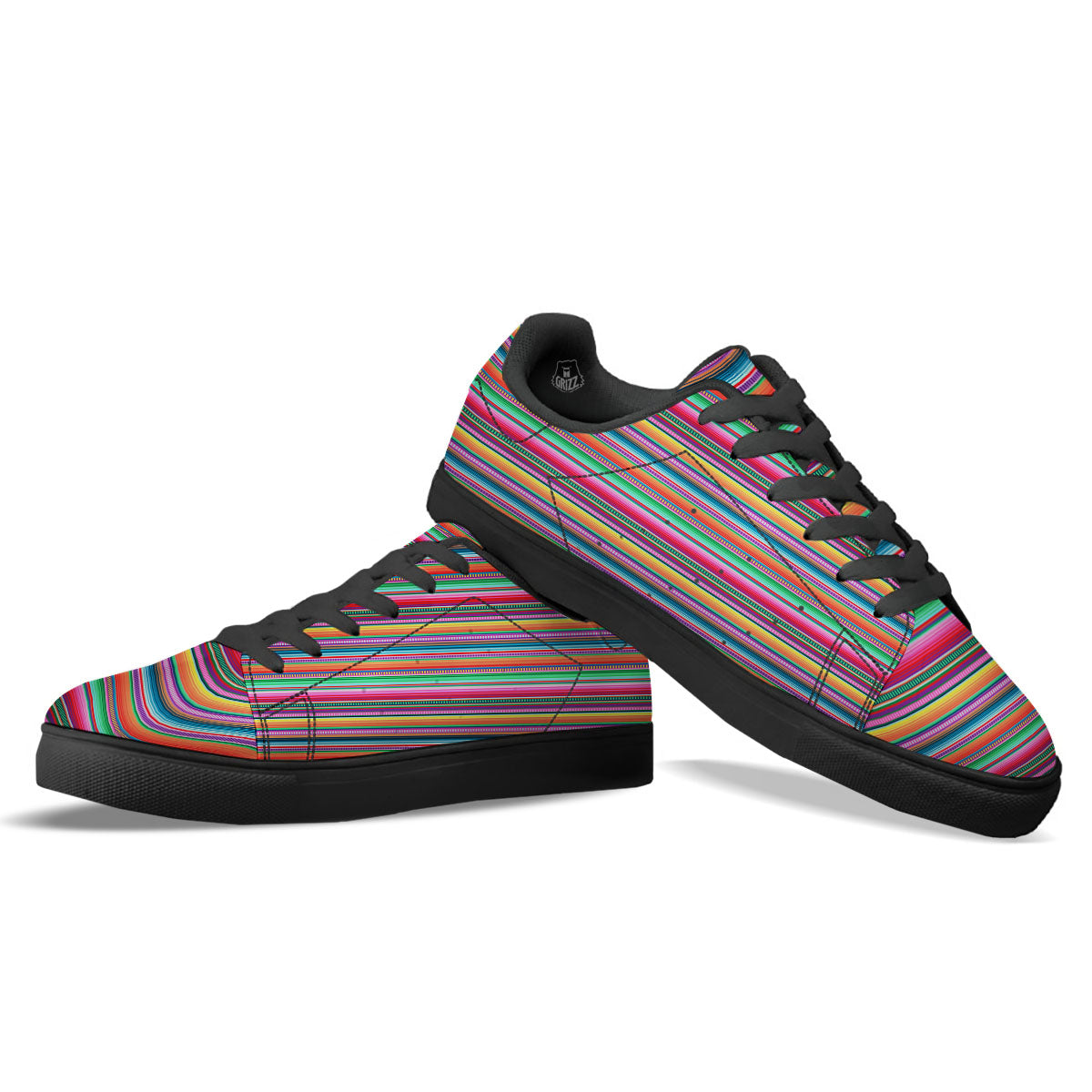Woven Ethnic Mexican Print Pattern Black Low Top Sneakers-grizzshop