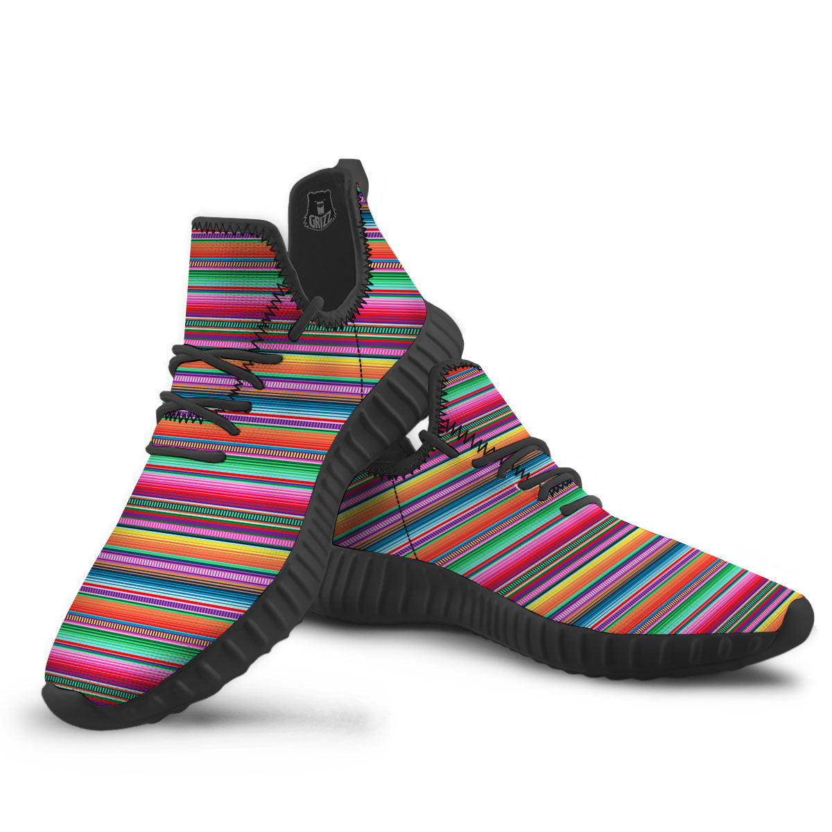 Woven Ethnic Mexican Print Pattern Black Walking Shoes-grizzshop