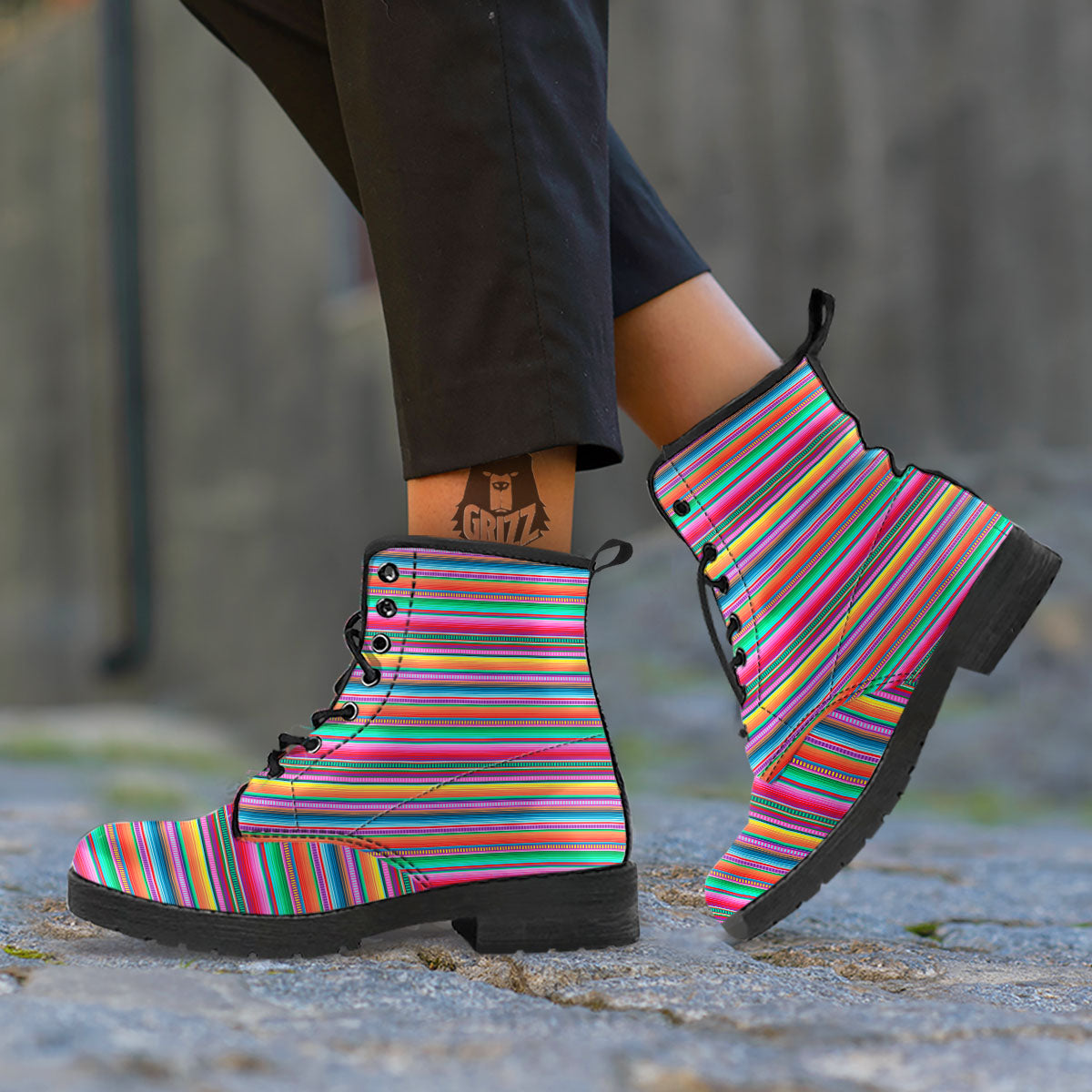 Woven Ethnic Mexican Print Pattern Leather Boots-grizzshop