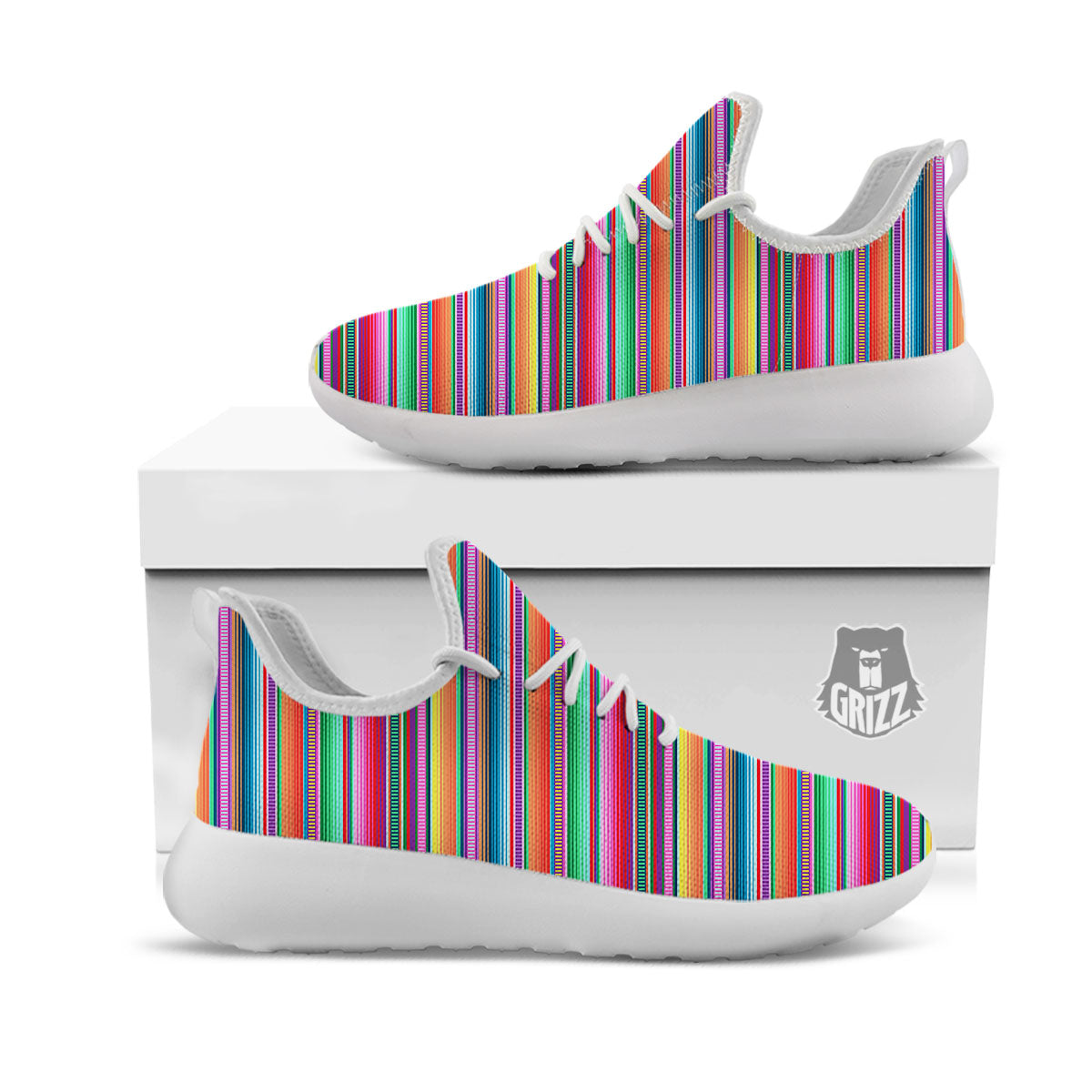 Woven Ethnic Mexican Print Pattern White Athletic Shoes-grizzshop