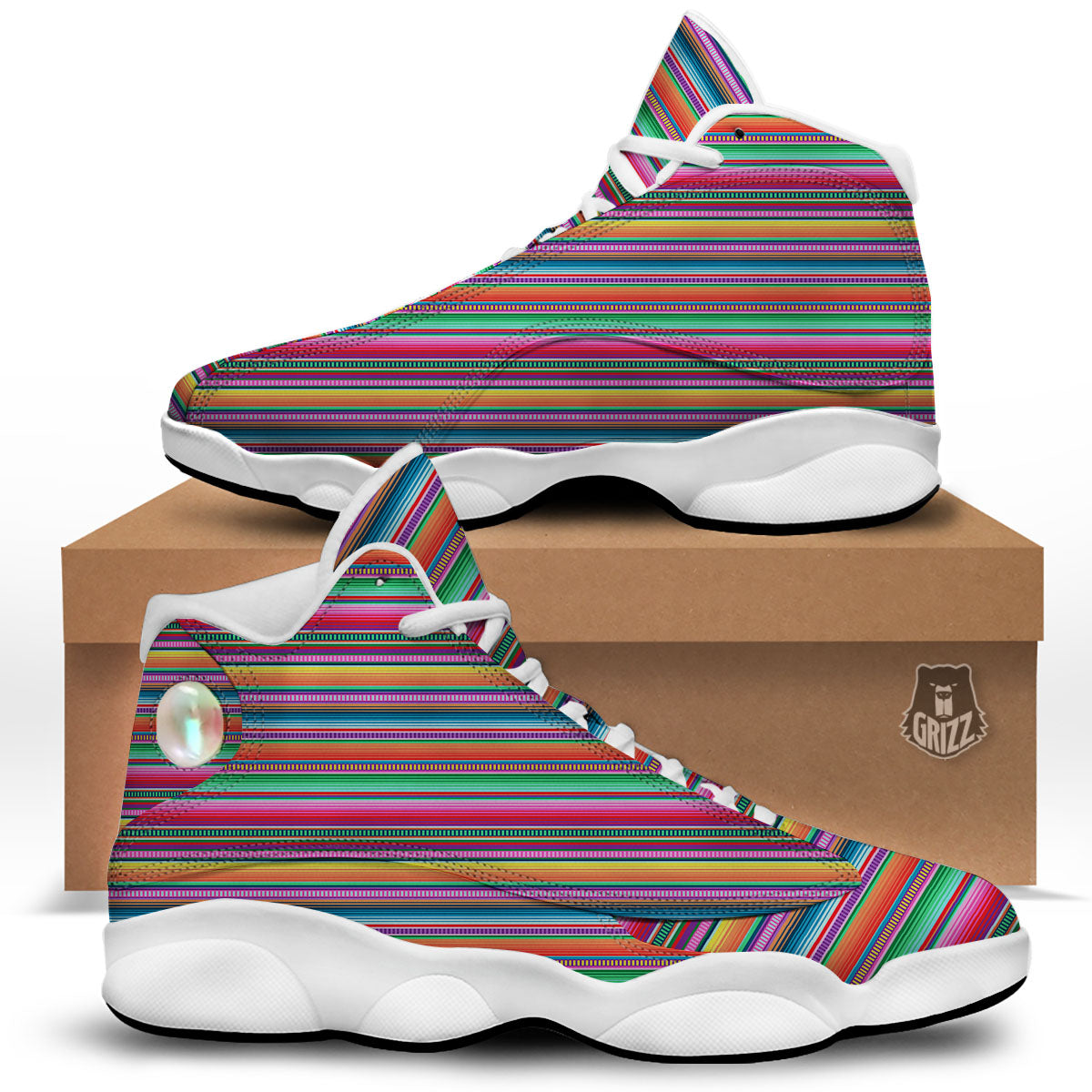 Woven Ethnic Mexican Print Pattern White Basketball Shoes-grizzshop