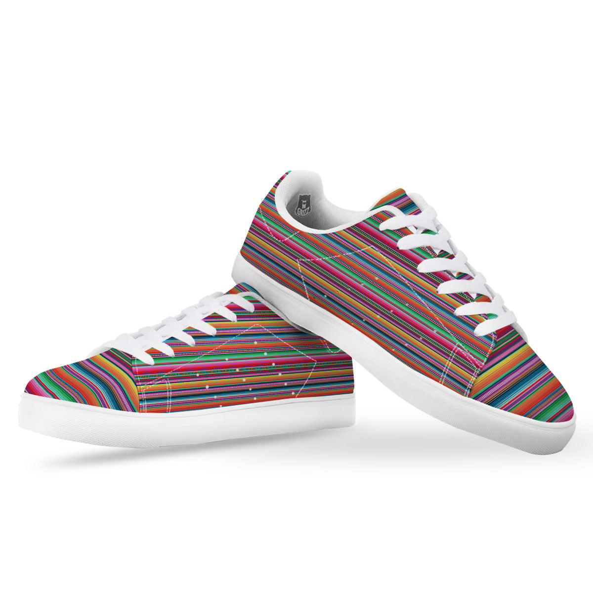 Woven Ethnic Mexican Print Pattern White Low Top Sneakers-grizzshop