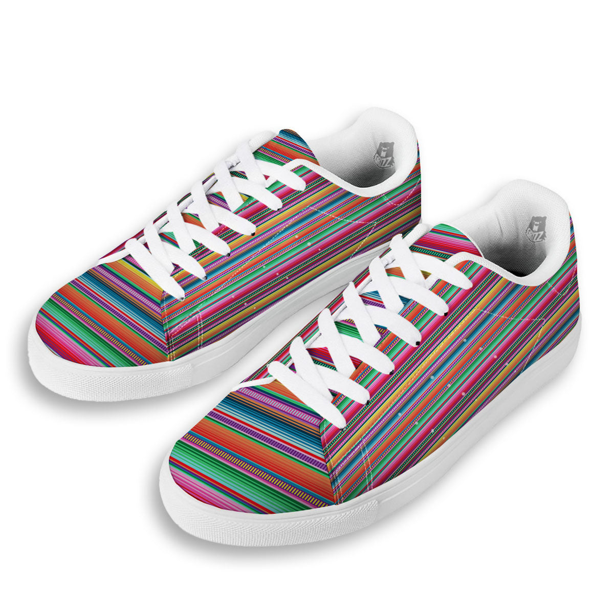 Woven Ethnic Mexican Print Pattern White Low Top Sneakers-grizzshop