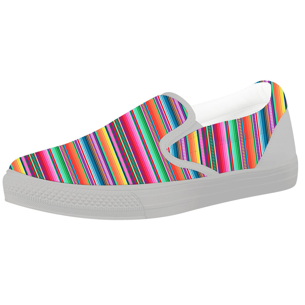 Woven Ethnic Mexican Print Pattern White Slip On Shoes-grizzshop