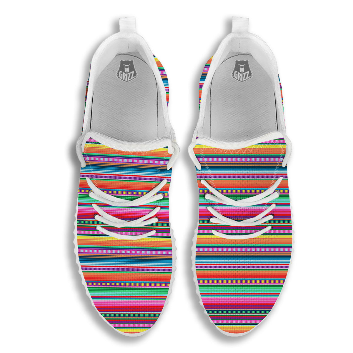 Woven Ethnic Mexican Print Pattern White Walking Shoes-grizzshop