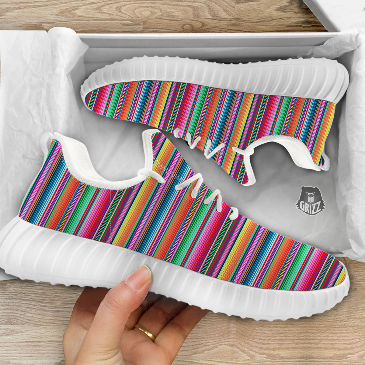 Woven Ethnic Mexican Print Pattern White Walking Shoes-grizzshop