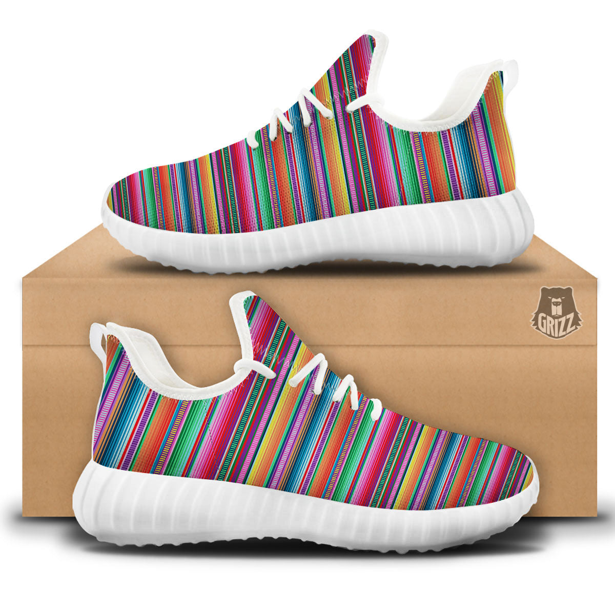 Woven Ethnic Mexican Print Pattern White Walking Shoes-grizzshop