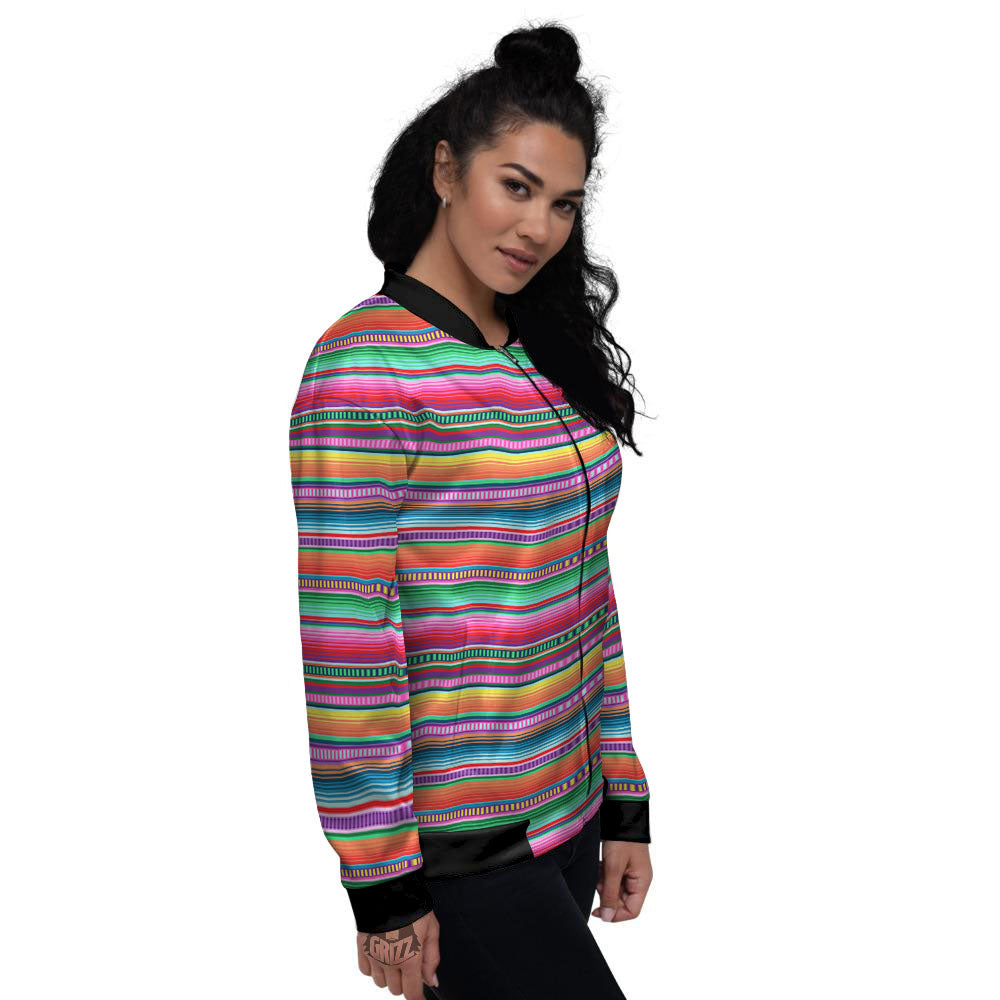 Woven Ethnic Mexican Print Pattern Women's Bomber Jacket-grizzshop