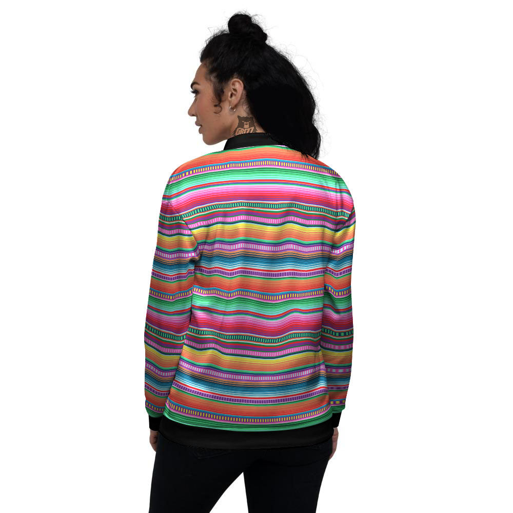 Woven Ethnic Mexican Print Pattern Women's Bomber Jacket-grizzshop