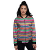 Woven Ethnic Mexican Print Pattern Women's Bomber Jacket-grizzshop