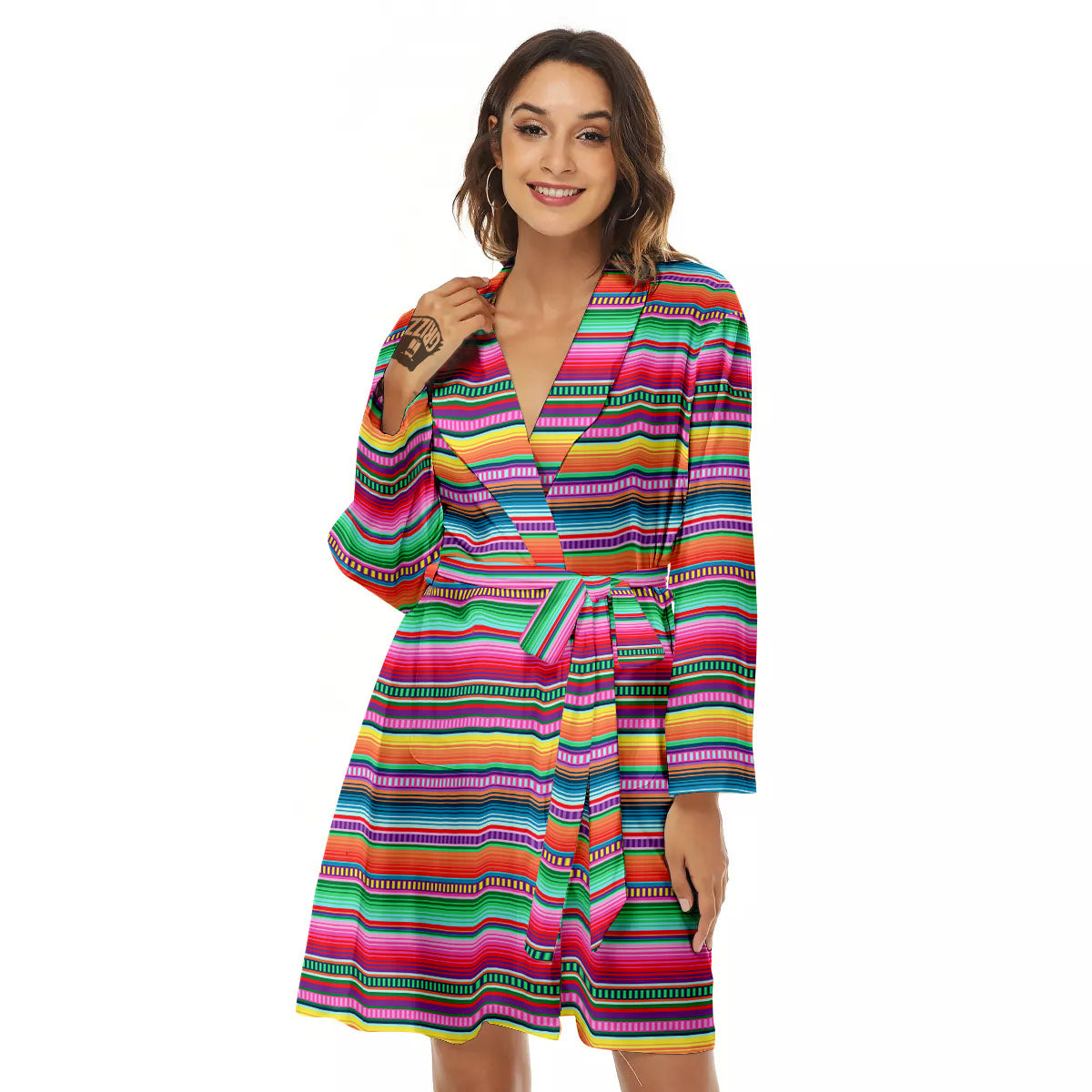 Woven Ethnic Mexican Print Pattern Women's Robe-grizzshop
