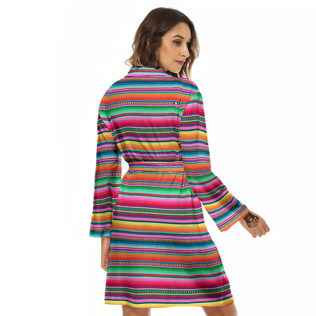 Woven Ethnic Mexican Print Pattern Women's Robe-grizzshop