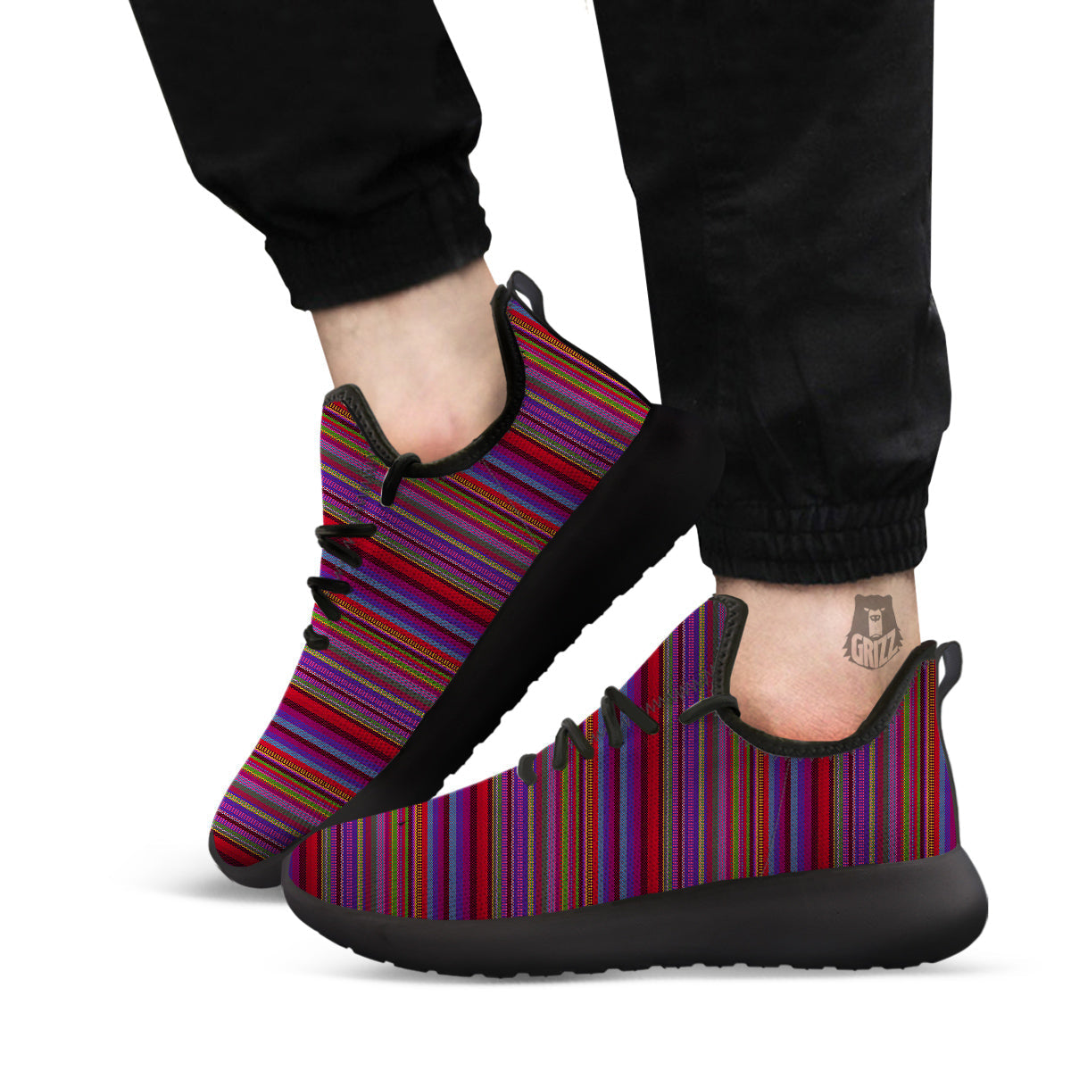 Woven Mexican Colorful Print Pattern Black Athletic Shoes-grizzshop