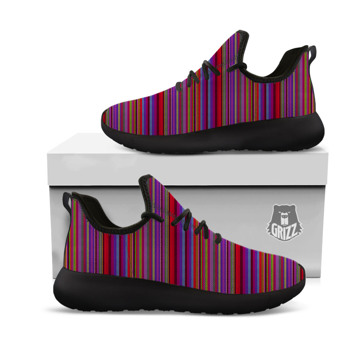 Woven Mexican Colorful Print Pattern Black Athletic Shoes-grizzshop