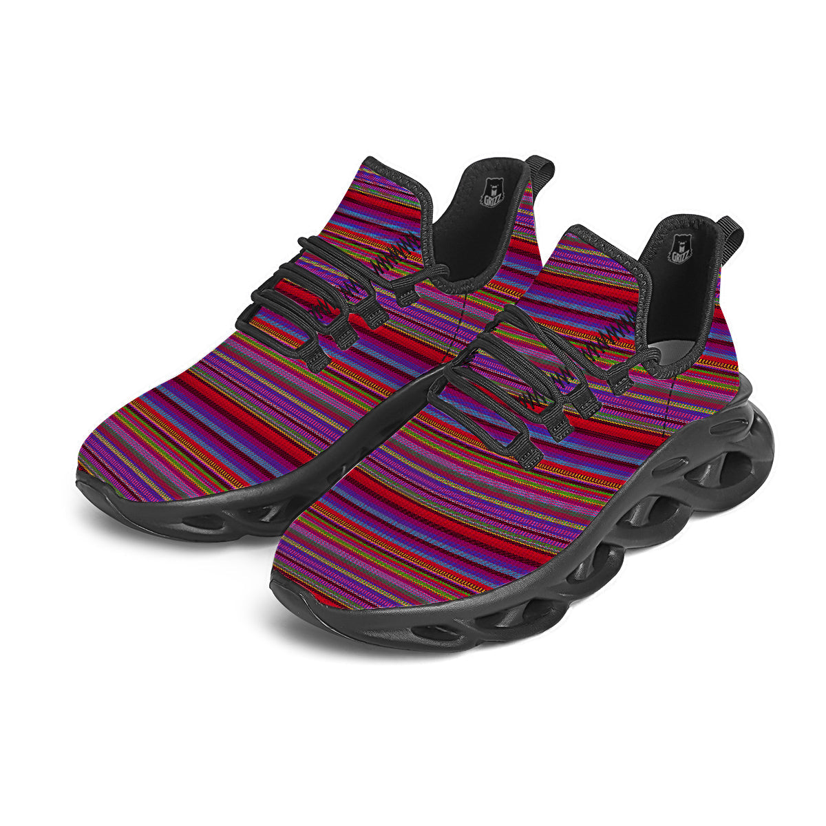 Woven Mexican Colorful Print Pattern Black Running Shoes-grizzshop