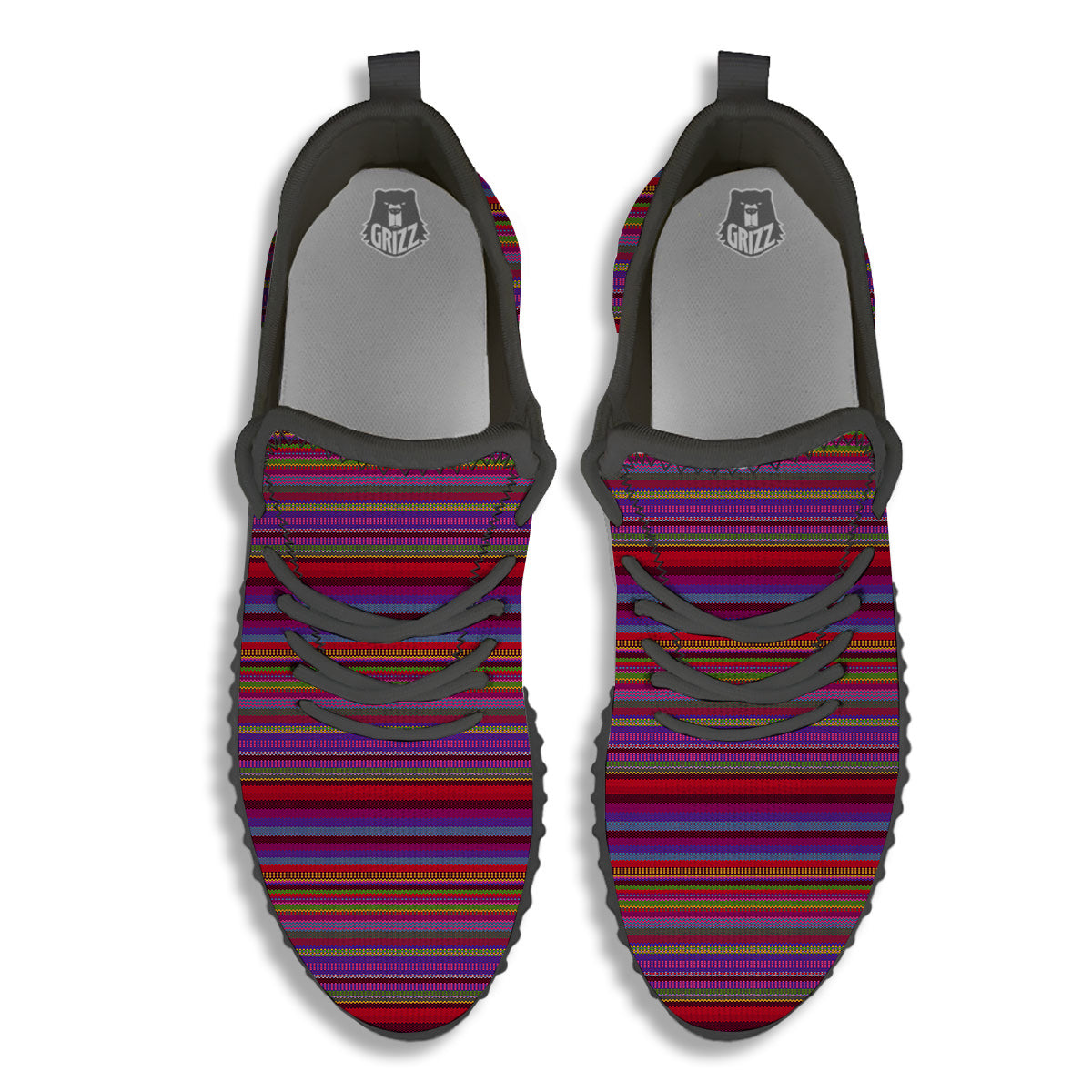Woven Mexican Colorful Print Pattern Black Walking Shoes-grizzshop