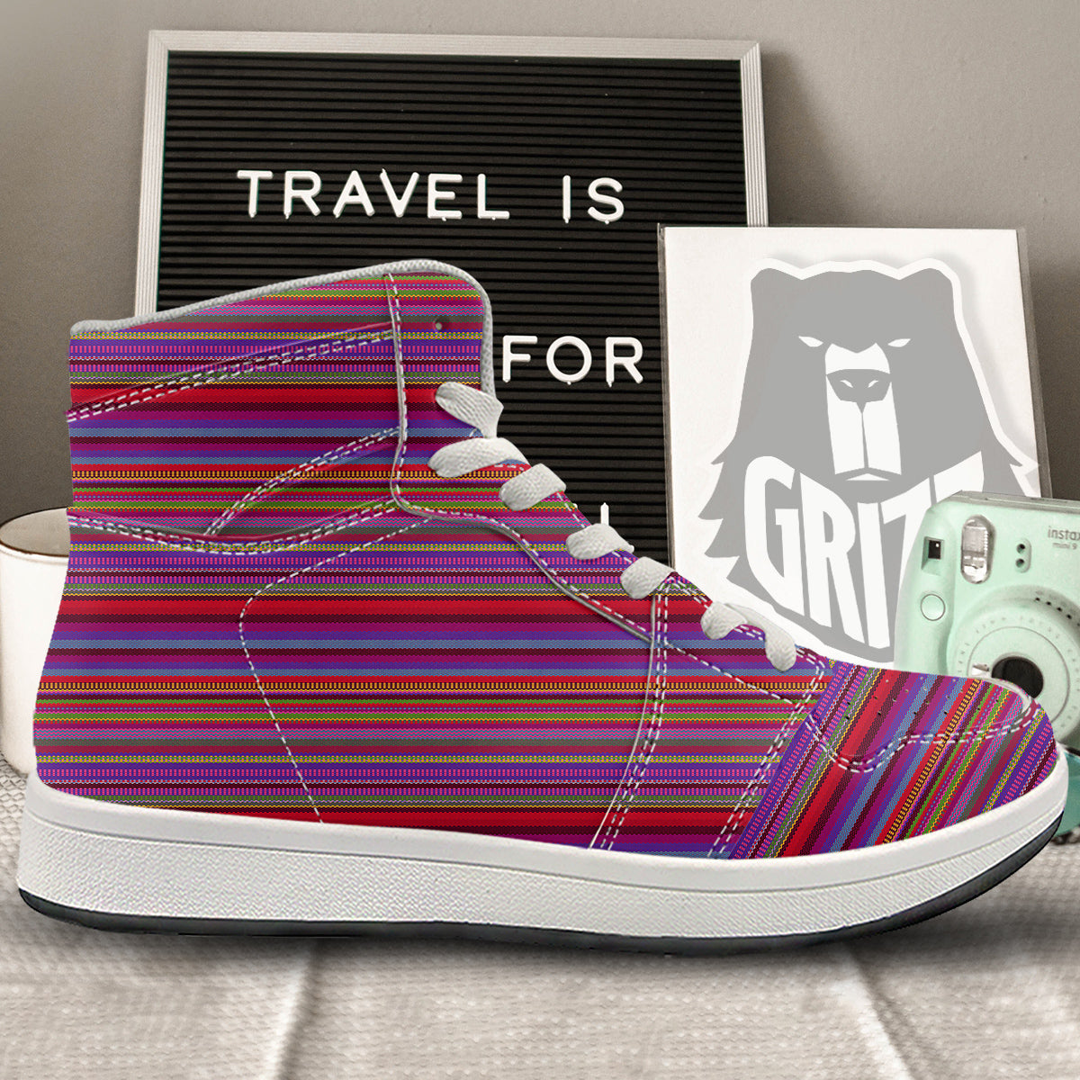 Woven Mexican Colorful Print Pattern High Top Sneakers-grizzshop