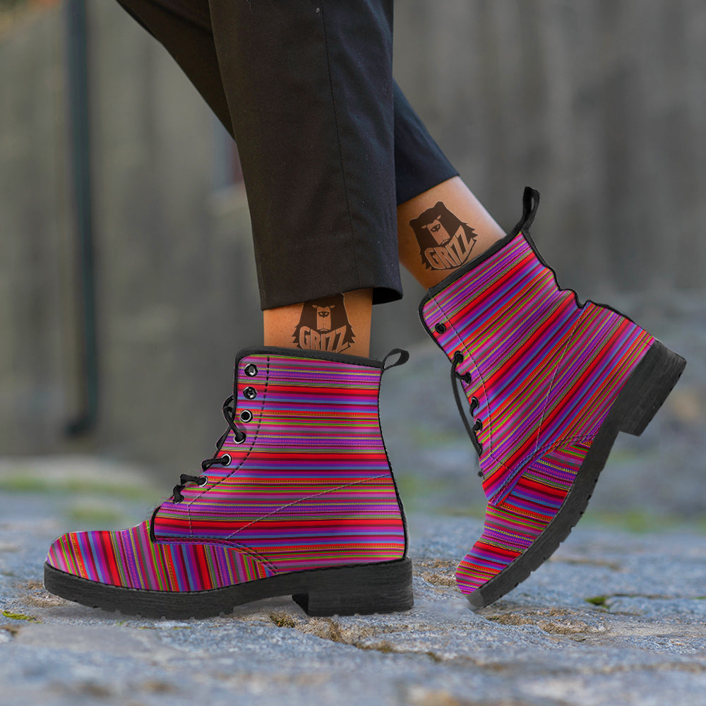 Woven Mexican Colorful Print Pattern Leather Boots-grizzshop