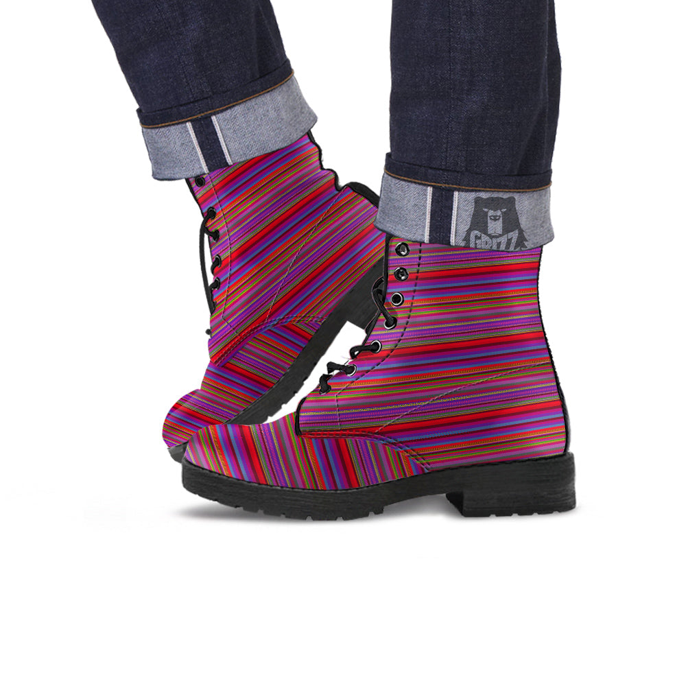 Woven Mexican Colorful Print Pattern Leather Boots-grizzshop