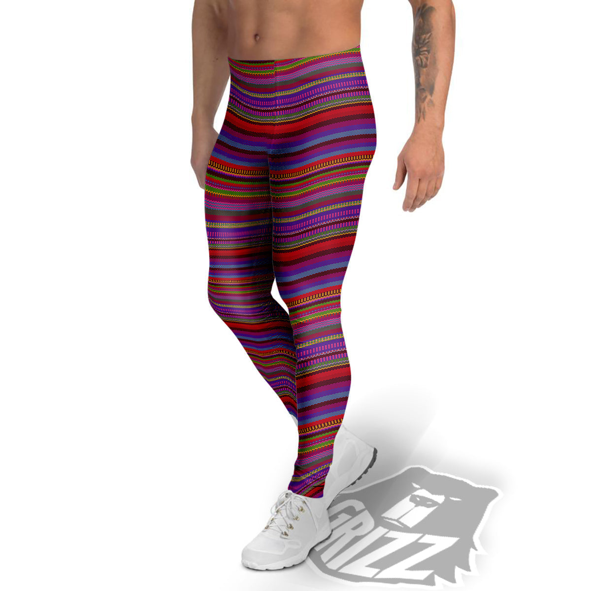 Woven Mexican Colorful Print Pattern Men's Leggings-grizzshop
