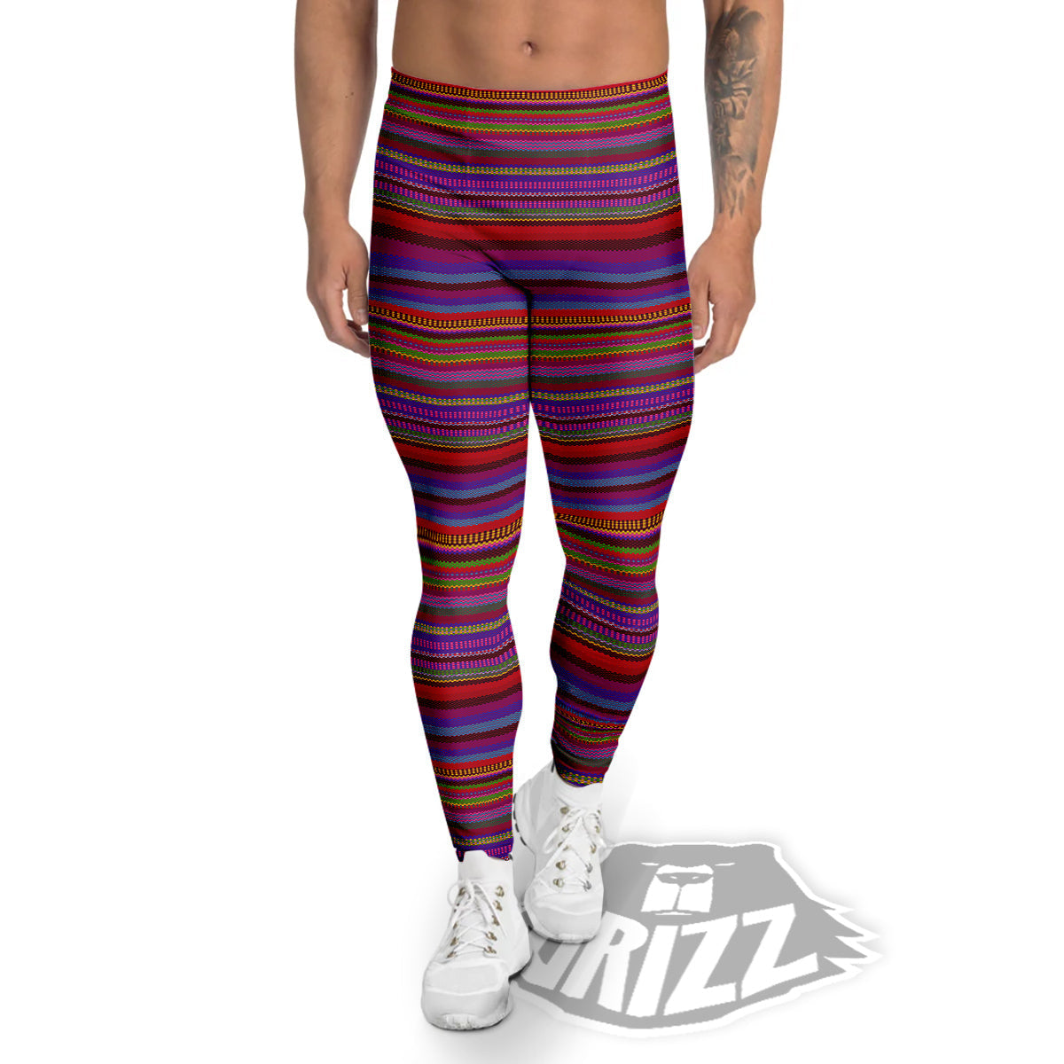 Woven Mexican Colorful Print Pattern Men's Leggings-grizzshop