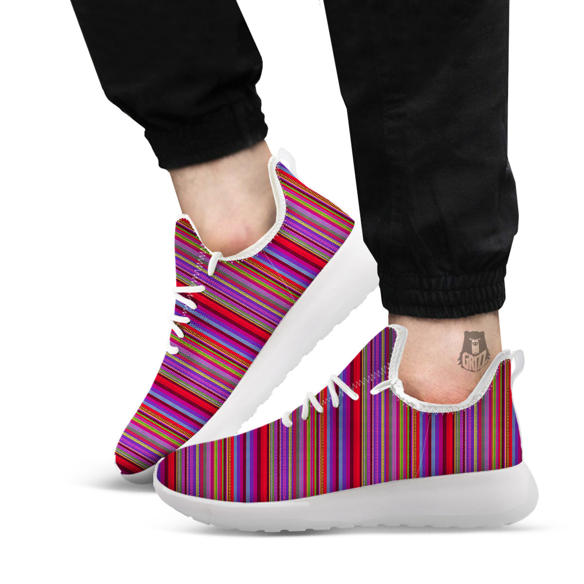 Woven Mexican Colorful Print Pattern White Athletic Shoes-grizzshop