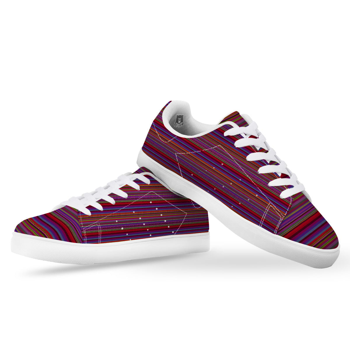 Woven Mexican Colorful Print Pattern White Low Top Sneakers-grizzshop