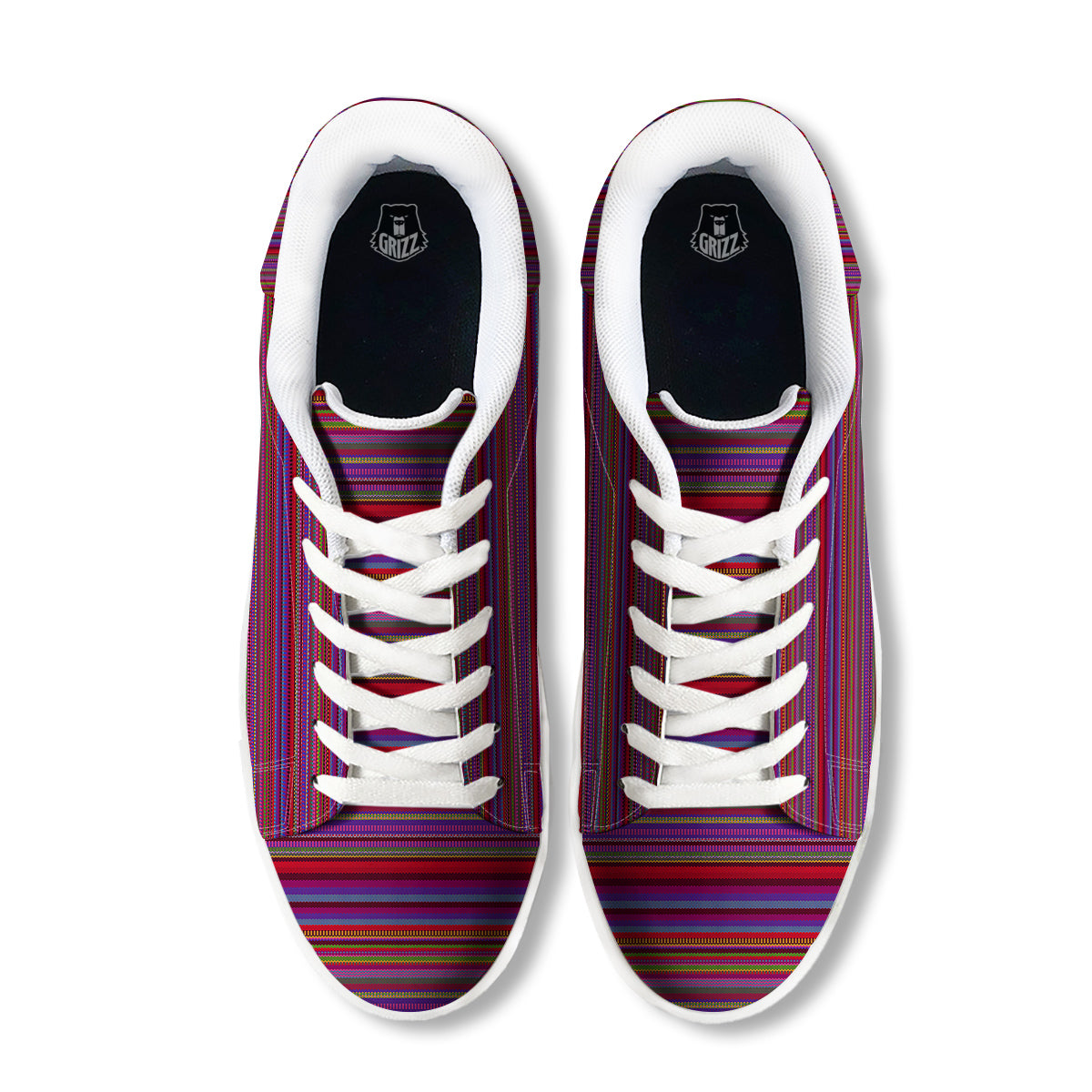 Woven Mexican Colorful Print Pattern White Low Top Sneakers-grizzshop