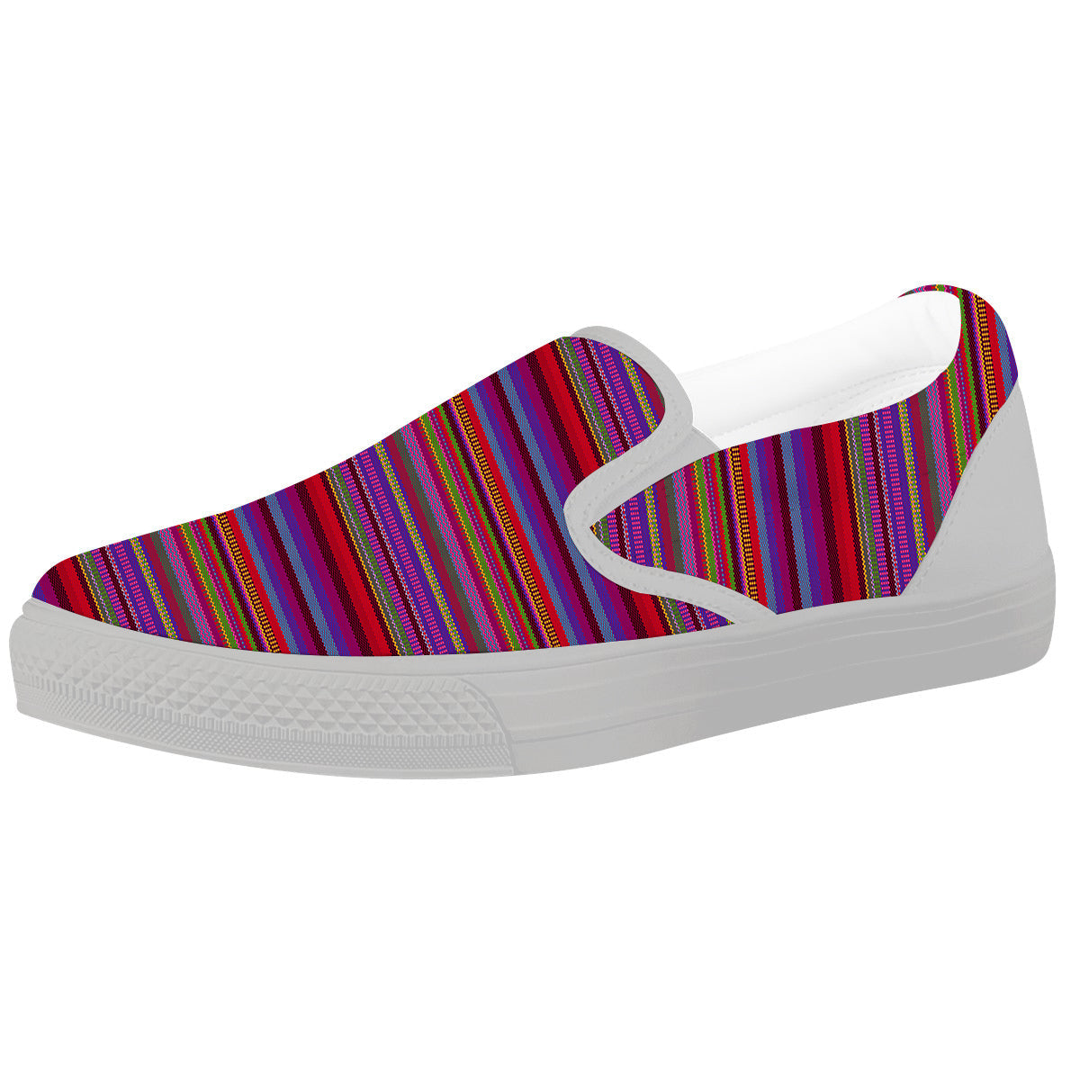 Woven Mexican Colorful Print Pattern White Slip On Shoes-grizzshop