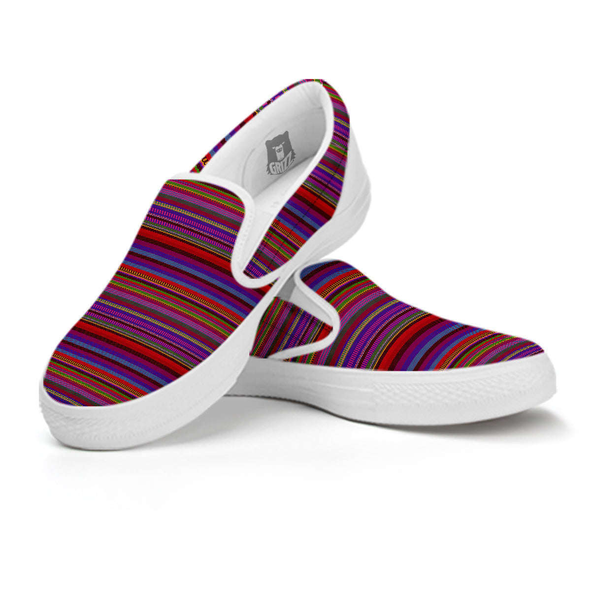 Woven Mexican Colorful Print Pattern White Slip On Shoes-grizzshop