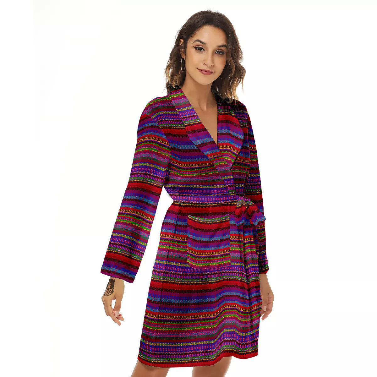 Woven Mexican Colorful Print Pattern Women's Robe-grizzshop