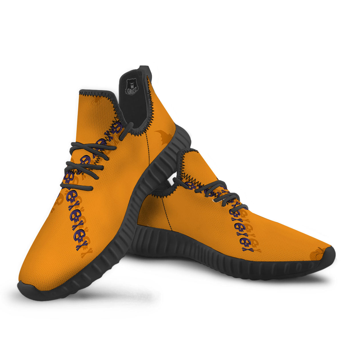 X Halloween Print Black Walking Shoes-grizzshop