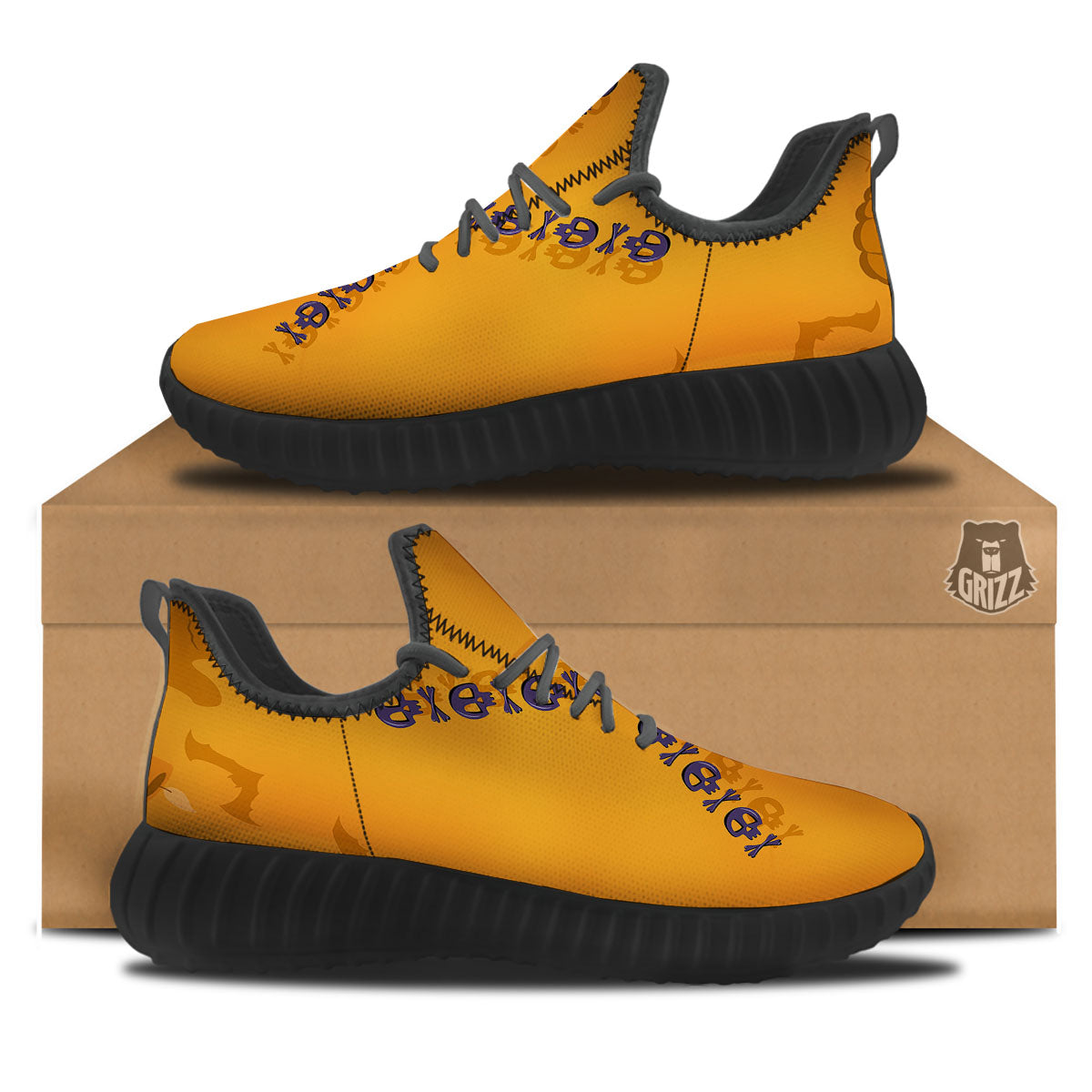 X Halloween Print Black Walking Shoes-grizzshop