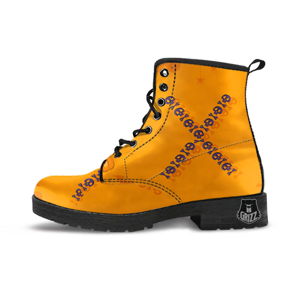 X Halloween Print Leather Boots-grizzshop