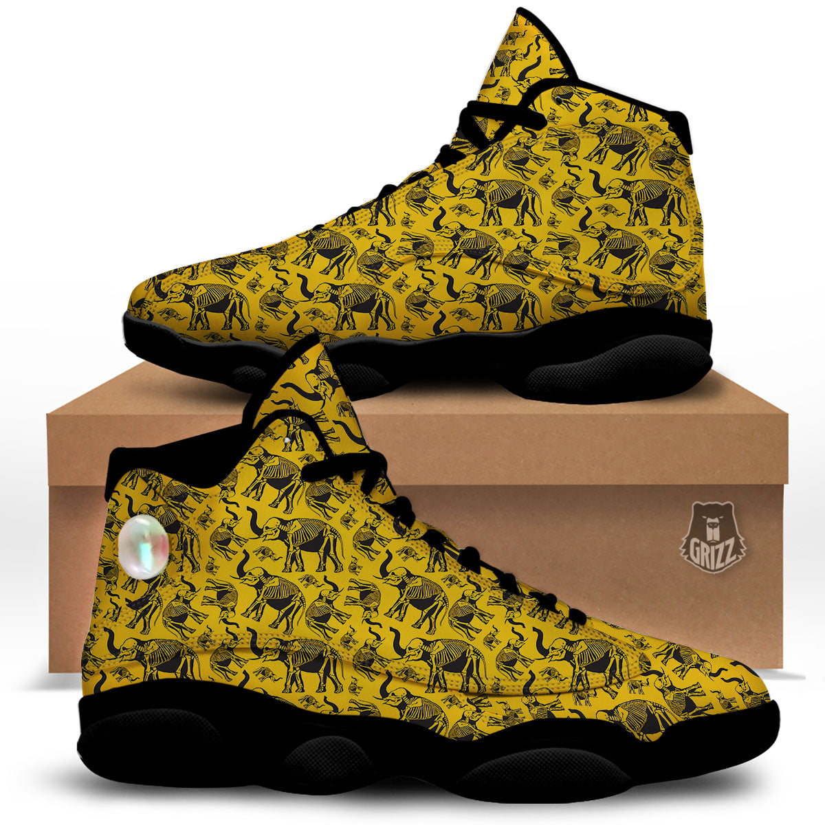 X-Ray Elephant Skeleton Print Pattern Black Basketball Shoes-grizzshop