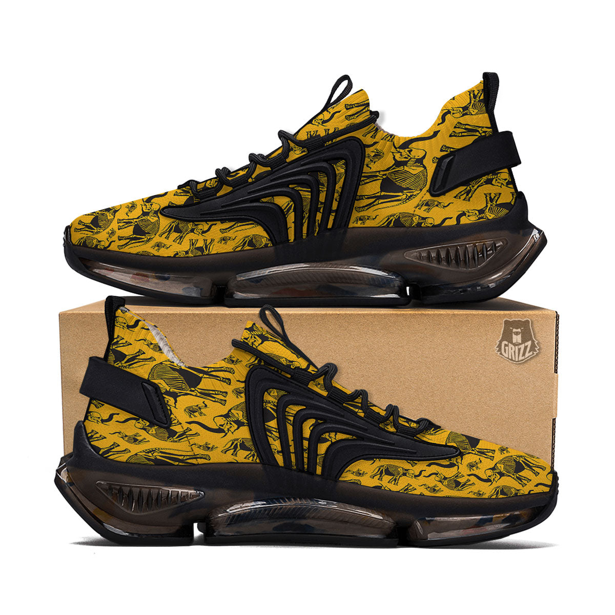 X-Ray Elephant Skeleton Print Pattern Black Gym Shoes-grizzshop
