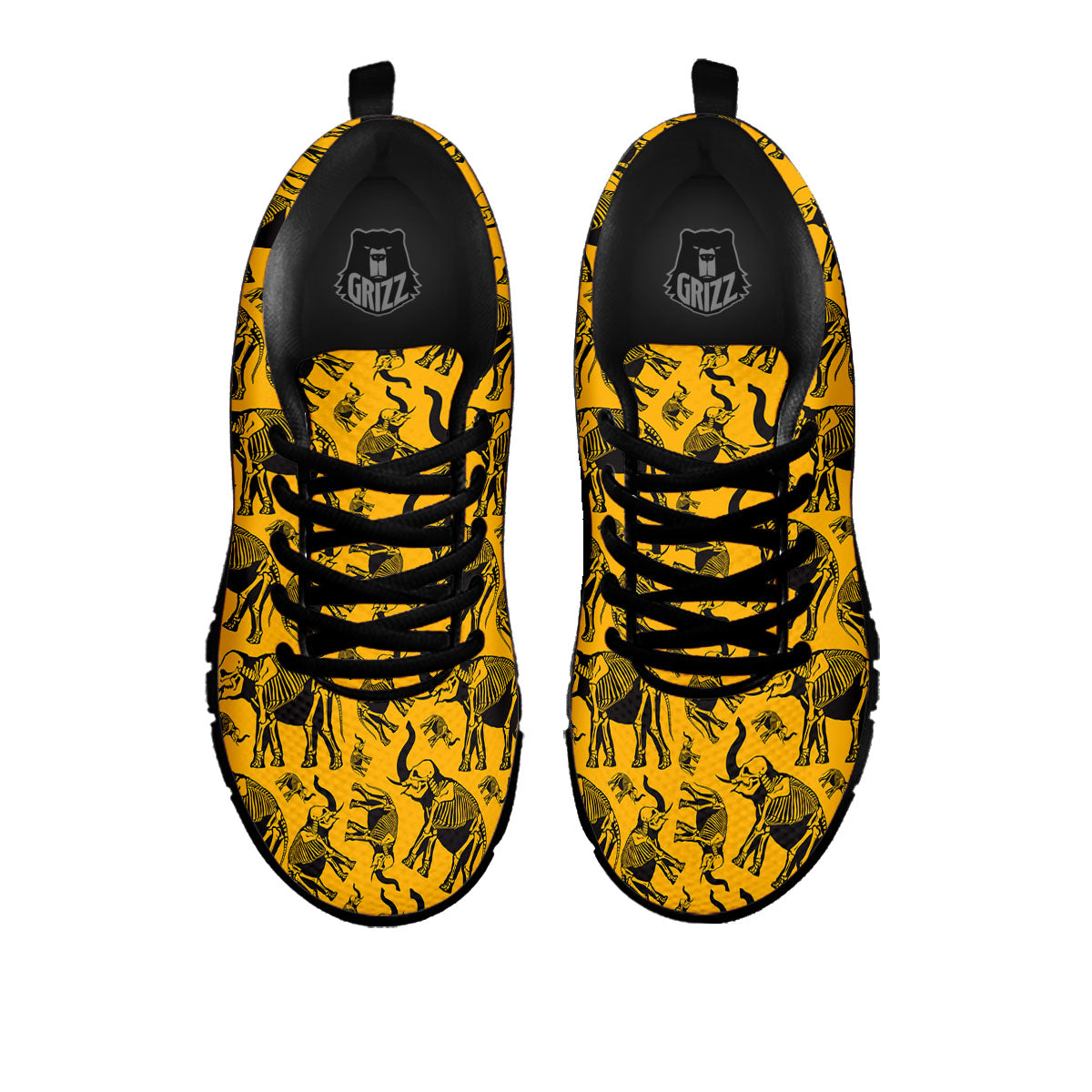 X-Ray Elephant Skeleton Print Pattern Black Sneaker-grizzshop