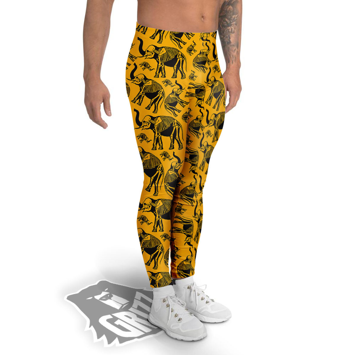 X-Ray Elephant Skeleton Print Pattern Men's Leggings-grizzshop