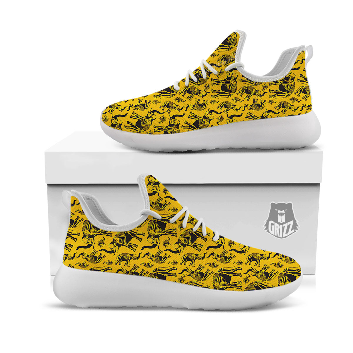 X-Ray Elephant Skeleton Print Pattern White Athletic Shoes-grizzshop