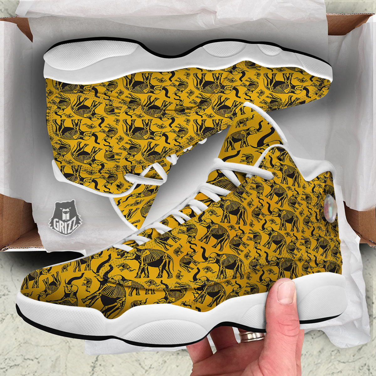 X-Ray Elephant Skeleton Print Pattern White Basketball Shoes-grizzshop