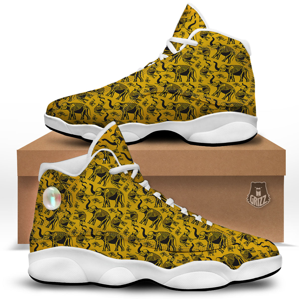 X-Ray Elephant Skeleton Print Pattern White Basketball Shoes-grizzshop
