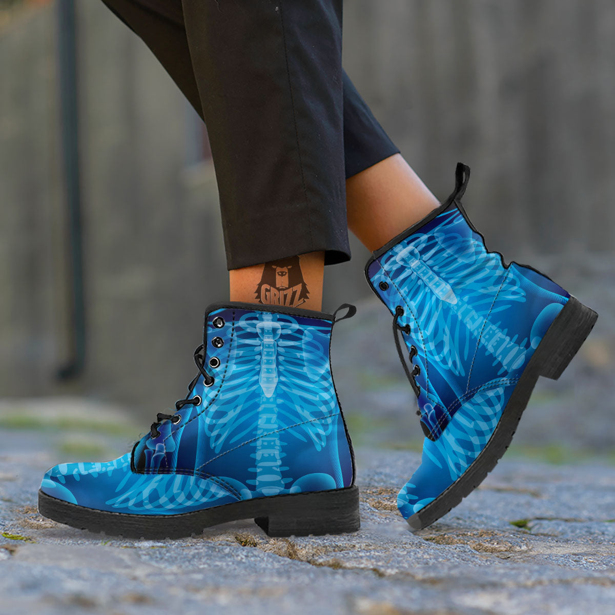 X-Ray Film Radiologist Print Leather Boots-grizzshop