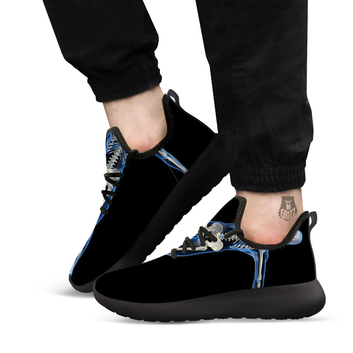 X-Ray Human Skeleton Print Black Athletic Shoes-grizzshop